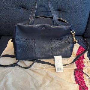 TORY BURCH Block T Pebbled Zip Satchel